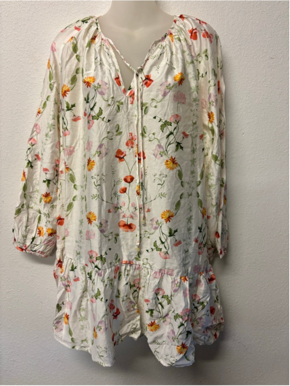 H&M Floral Tunic Dress Small White Pink